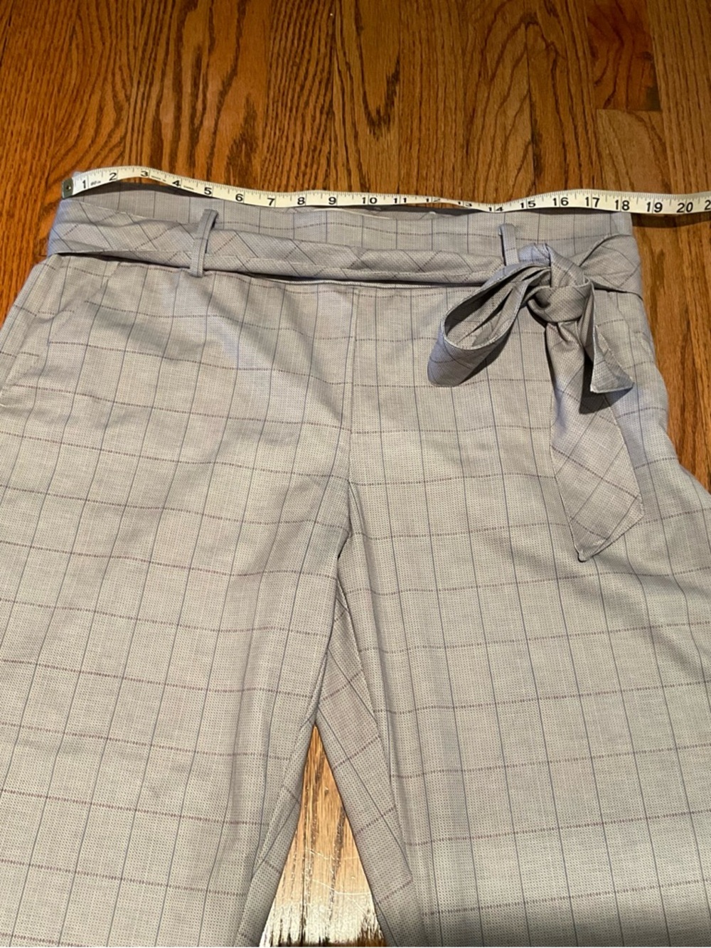 Plaid High Waist Tie Belt Pants Gray Windowpane Ankle Work Office Women’s 14